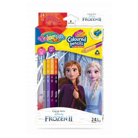 Kredki ołówkowe Colorino Disney Frozen dwustronne, 24 kolory + temperówka